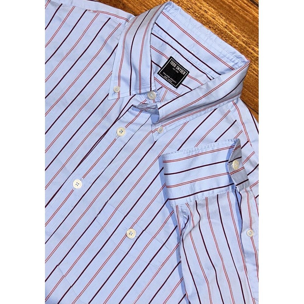 Todd Snyder Shirt Button Down Men's Size L Blue Striped  Long Sleeve Pocket